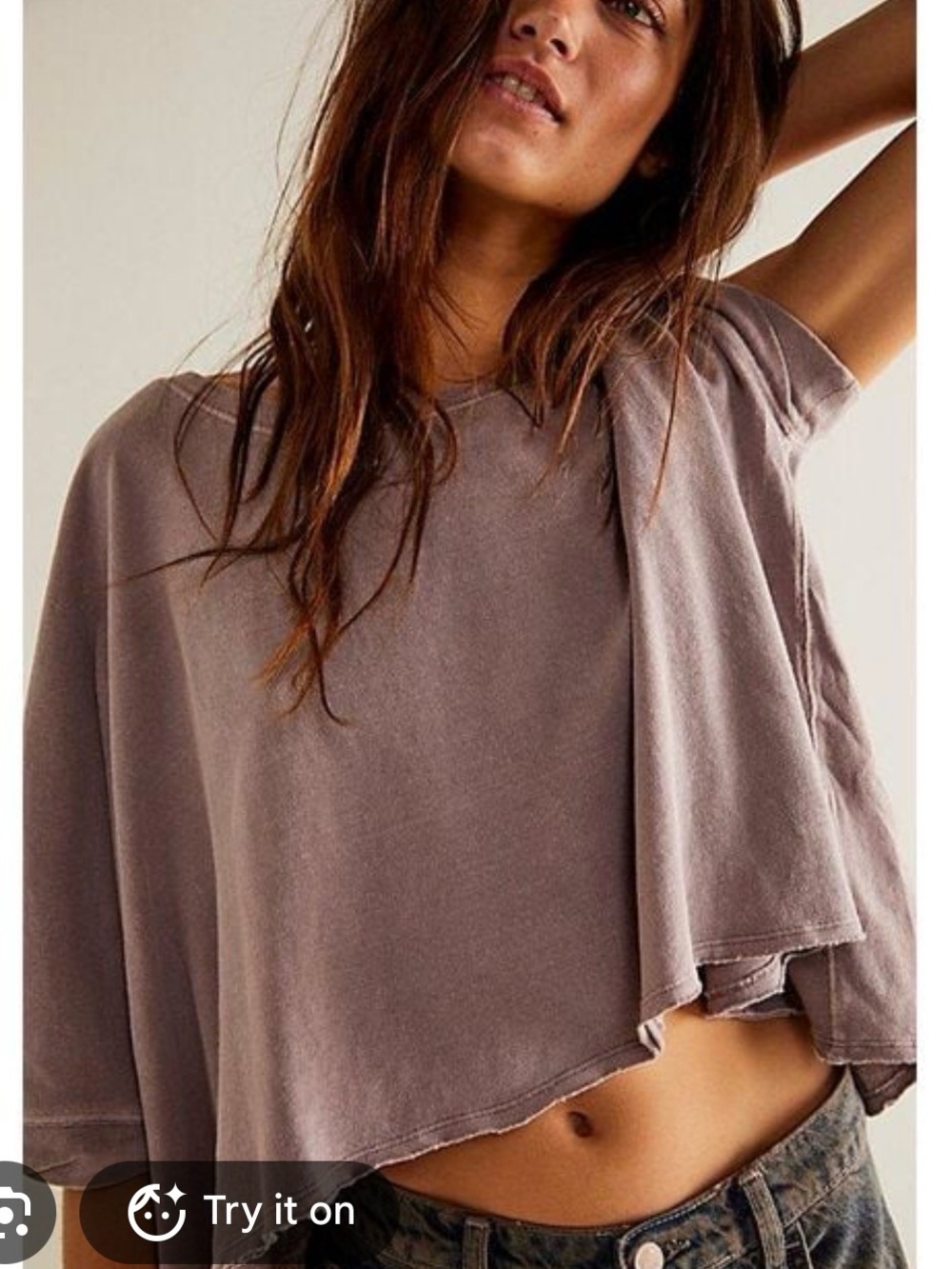 We The Free Cece Tee Quail Brown Gray Oversized T-Shirt Size Small